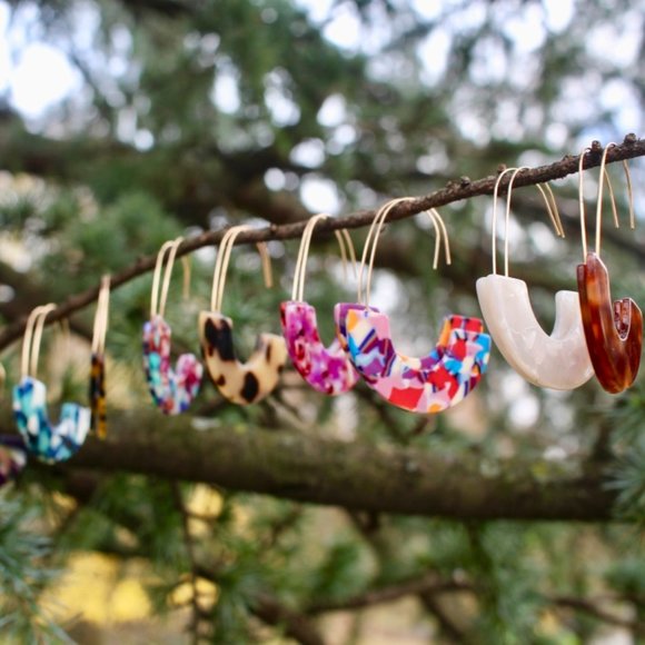 Baublebar Navy Gold Resin Drop Oval Hoop Earrings - Picture 11 of 11